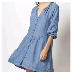 Lilla P Dress Women's XS Chambray Denim Button Down Drape Drop Waist Jean